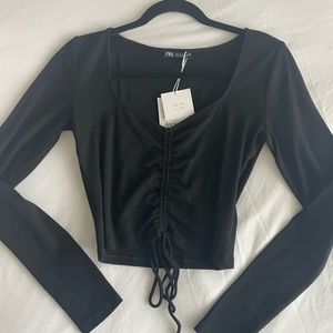Zara ruched ribbed top in black